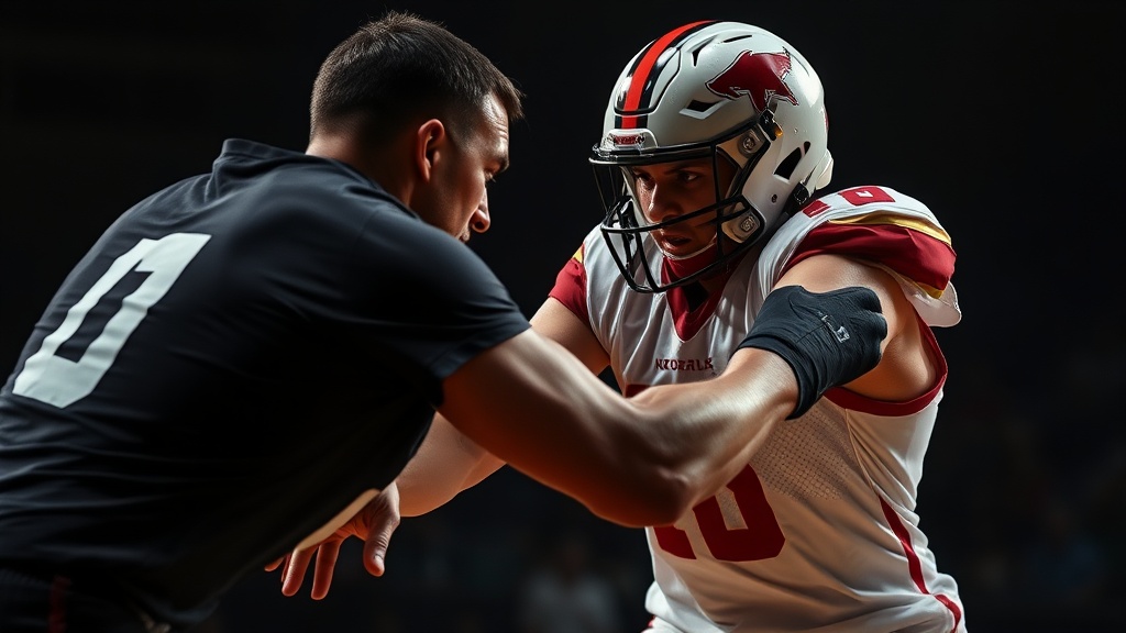 수비수가 상대 공격수의 움직임을 완전히 차단하기 위해 밀착 마크하며 집중하는 1대1 대인방어의 정수